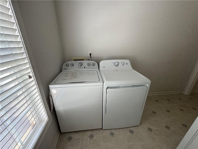 106 Dewars Trl, Anderson, SC 29621 - laundry area with separate washer and dryer, light tile patterned floors, and baseboards