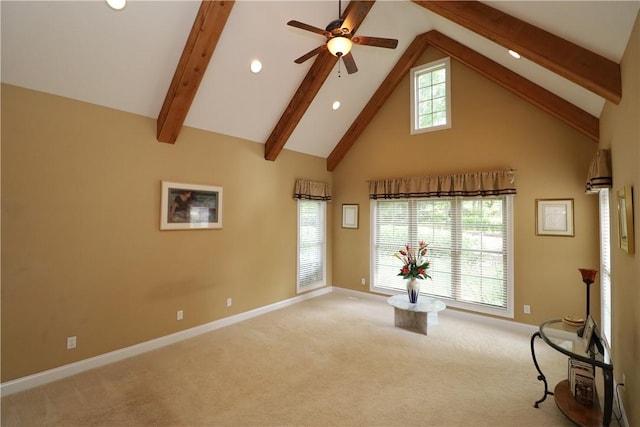 122 Langwell Dr, Anderson, SC 29621 - unfurnished living room with beam ceiling, a ceiling fan, baseboards, carpet, and recessed lighting