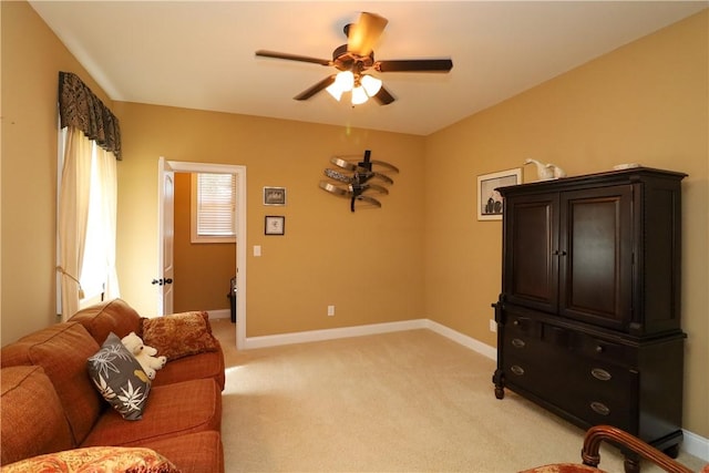 122 Langwell Dr, Anderson, SC 29621 - living area featuring a ceiling fan, light carpet, and baseboards
