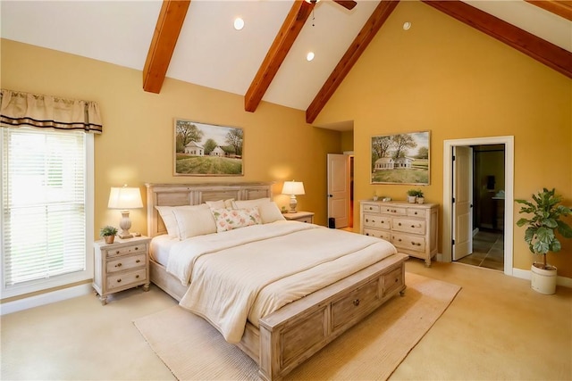122 Langwell Dr, Anderson, SC 29621 - bedroom featuring light colored carpet, beamed ceiling, high vaulted ceiling, baseboards, and recessed lighting