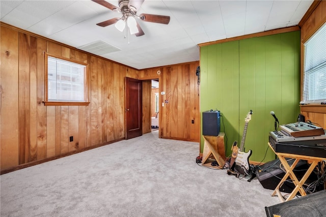 466 Whetstone Rd, Mountain Rest, SC 29664 - interior space featuring carpet flooring, a ceiling fan, and wood walls