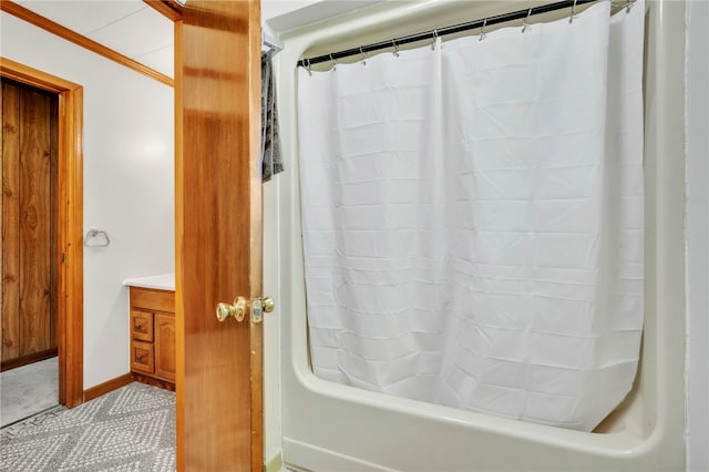 466 Whetstone Rd, Mountain Rest, SC 29664 - bathroom featuring shower / bathtub combination with curtain, vanity, and baseboards