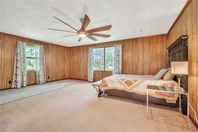 466 Whetstone Rd, Mountain Rest, SC 29664 - bedroom featuring light carpet, wooden walls, and a ceiling fan