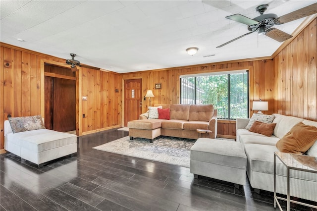 466 Whetstone Rd, Mountain Rest, SC 29664 - living room with wooden walls, a ceiling fan, and wood finished floors