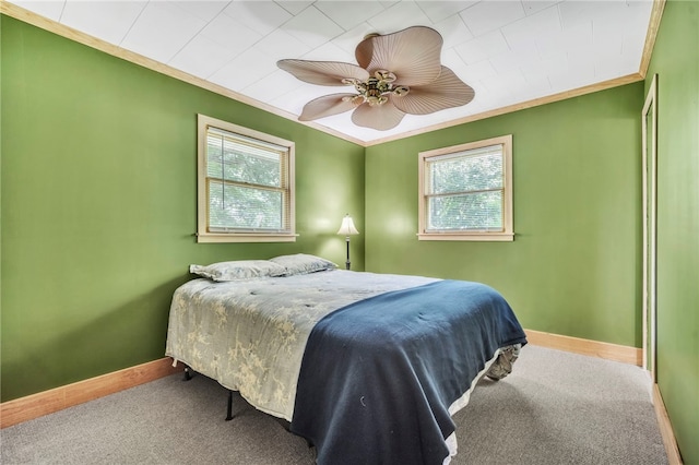 466 Whetstone Rd, Mountain Rest, SC 29664 - carpeted bedroom featuring crown molding, baseboards, and a ceiling fan