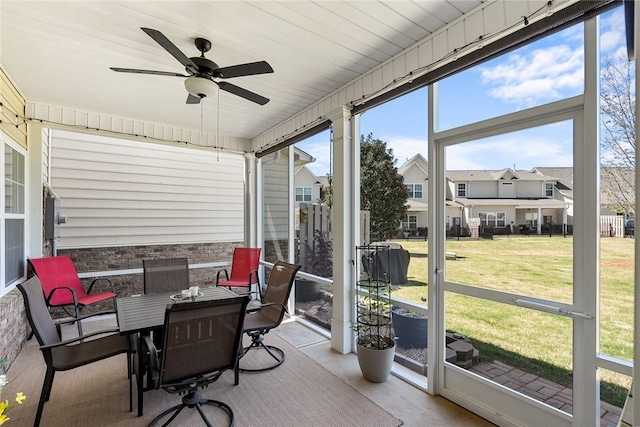 133 Shipyard Cir, Anderson, SC 29621 - sunroom / solarium featuring ceiling fan, a residential view, and outdoor dining space