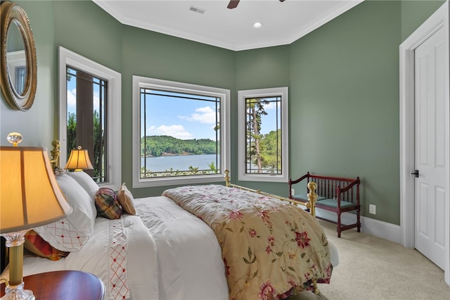 117 Misty Water Loop, Sunset, SC 29685 - bedroom with carpet flooring, ornamental molding, recessed lighting, a ceiling fan, and baseboards