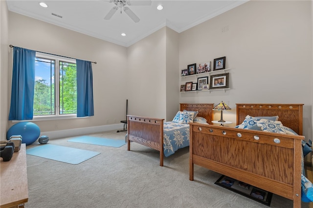 117 Misty Water Loop, Sunset, SC 29685 - carpeted bedroom with ornamental molding, baseboards, a ceiling fan, and recessed lighting