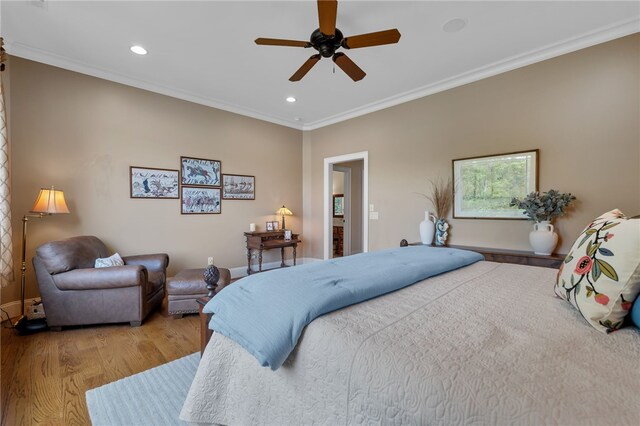 117 Misty Water Loop, Sunset, SC 29685 - bedroom with ornamental molding, recessed lighting, wood finished floors, and a ceiling fan