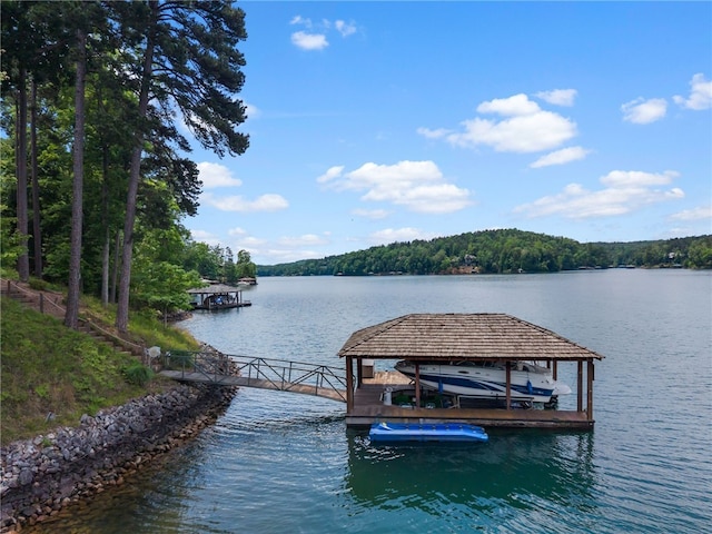 117 Misty Water Loop, Sunset, SC 29685 - dock area with a water view, boat lift, and a forest view
