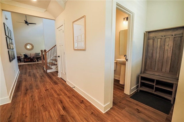 117 Founders Blvd, Central, SC 29630 - corridor with stairs, dark wood finished floors, and baseboards