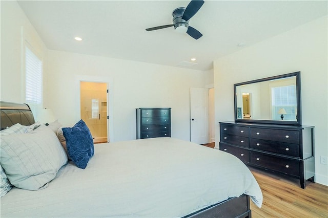 117 Founders Blvd, Central, SC 29630 - bedroom featuring light wood-type flooring, connected bathroom, a ceiling fan, and recessed lighting