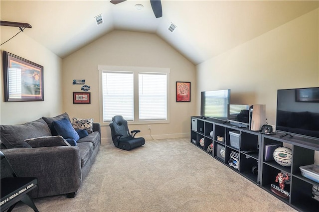 117 Founders Blvd, Central, SC 29630 - living area featuring ceiling fan, lofted ceiling, carpet flooring, and baseboards