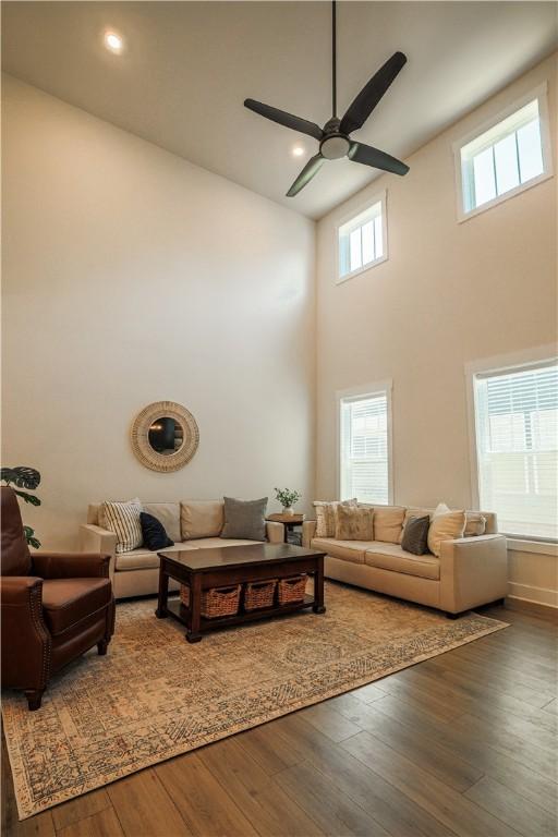 117 Founders Blvd, Central, SC 29630 - living area with high vaulted ceiling, a ceiling fan, and wood finished floors