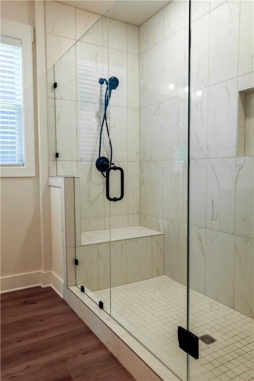 117 Founders Blvd, Central, SC 29630 - bathroom with wood finished floors, a stall shower, and baseboards