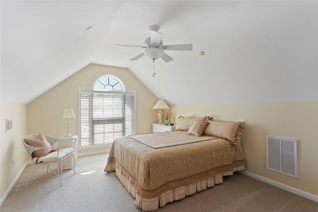 704 Nottingham Ct, Seneca, SC 29672 - bedroom featuring light carpet, lofted ceiling, and ceiling fan