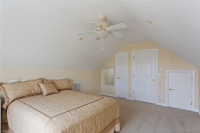 704 Nottingham Ct, Seneca, SC 29672 - bedroom with light carpet, vaulted ceiling, and a ceiling fan