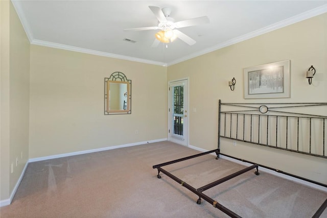 704 Nottingham Ct, Seneca, SC 29672 - unfurnished bedroom featuring ornamental molding, carpet floors, access to outside, and ceiling fan