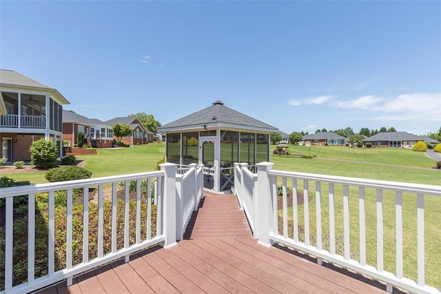 207 W Green Chase, Anderson, SC 29621 - deck featuring a sunroom, a residential view, and a yard