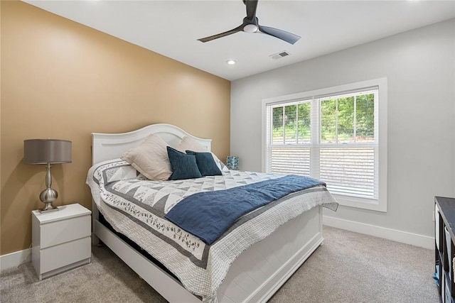 100 Grandview Dr, Anderson, SC 29625 - bedroom with light colored carpet, baseboards, recessed lighting, and a ceiling fan