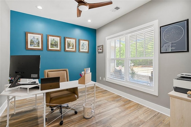 100 Grandview Dr, Anderson, SC 29625 - office with wood finished floors, baseboards, a ceiling fan, and recessed lighting