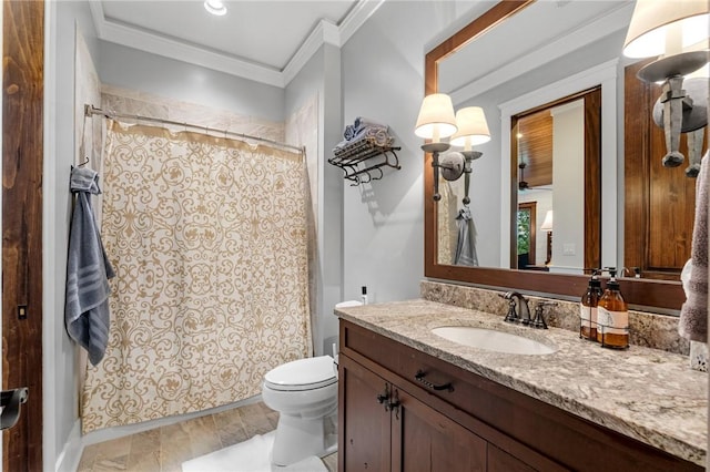194 Cool Water Way, Sunset, SC 29685 - full bath with crown molding, vanity, toilet, and shower / bath combo with shower curtain