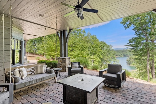 194 Cool Water Way, Sunset, SC 29685 - view of patio featuring outdoor lounge area, a water view, and ceiling fan