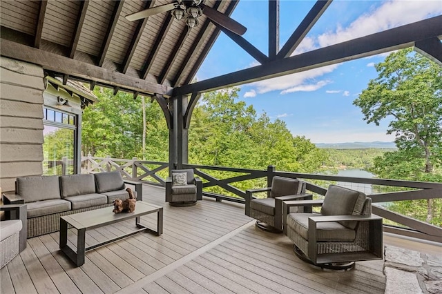 194 Cool Water Way, Sunset, SC 29685 - wooden terrace featuring an outdoor hangout area and ceiling fan