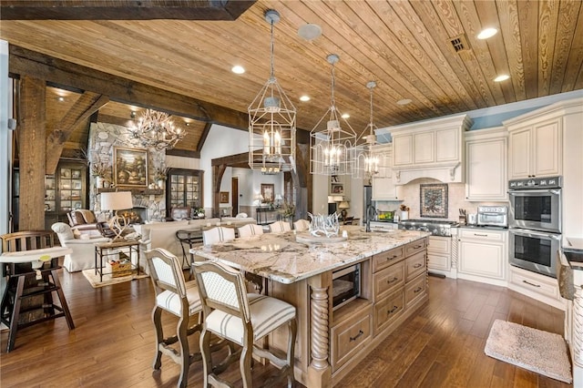 194 Cool Water Way, Sunset, SC 29685 - kitchen with wood ceiling, a chandelier, a sink, appliances with stainless steel finishes, and open floor plan