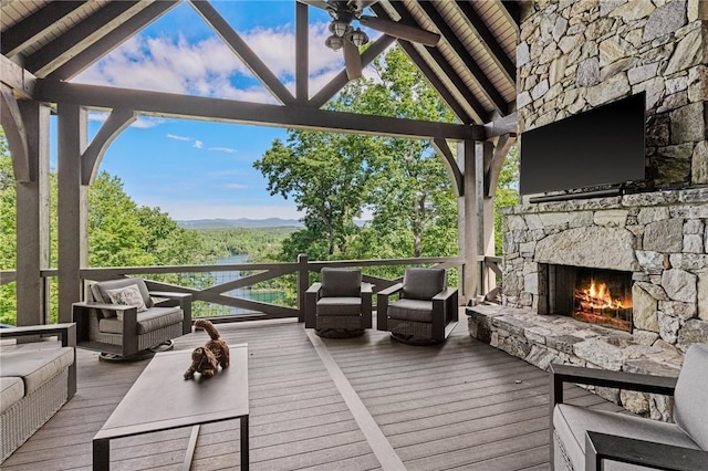 194 Cool Water Way, Sunset, SC 29685 - deck with an outdoor living space with a fireplace