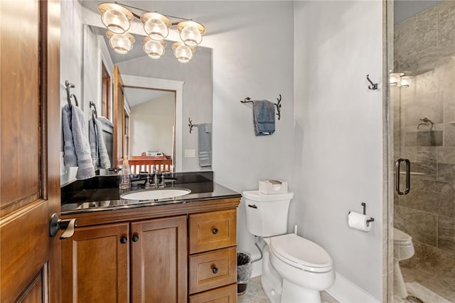194 Cool Water Way, Sunset, SC 29685 - bathroom featuring toilet, vanity, a stall shower, baseboards, and tile patterned flooring