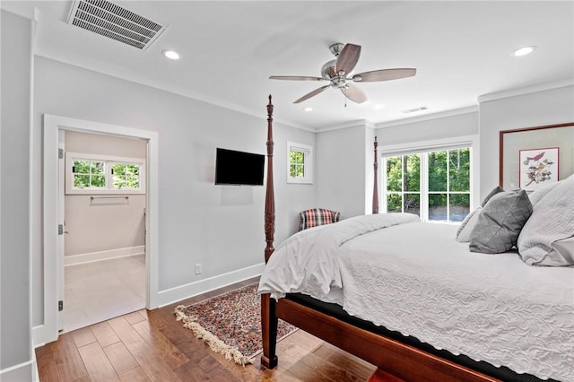 251 Settlement Blvd, Sunset, SC 29685 - bedroom with multiple windows, baseboards, wood finished floors, ornamental molding, and recessed lighting