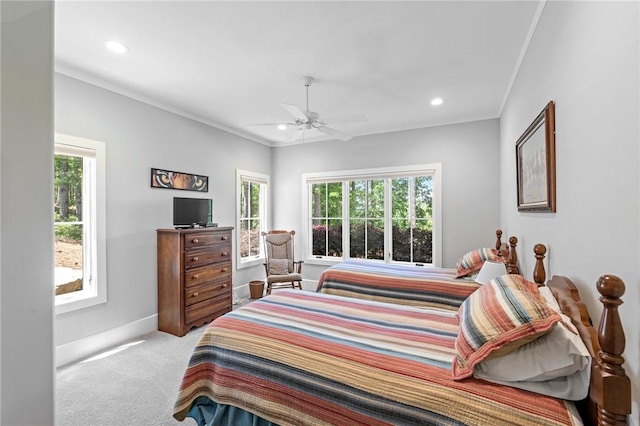 251 Settlement Blvd, Sunset, SC 29685 - carpeted bedroom with multiple windows, baseboards, recessed lighting, crown molding, and ceiling fan