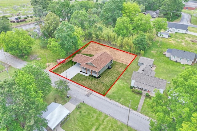 106 N St, Belton, SC 29627 - aerial perspective of suburban area with property parcel outlined