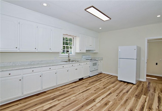 208 Aiken St, Central, SC 29630 - kitchen featuring white appliances, a sink, white cabinets, and recessed lighting
