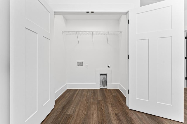 100 Plum Ct, Westminster, SC 29693 - laundry room featuring dark wood finished floors, electric dryer hookup, hookup for a washing machine, and baseboards