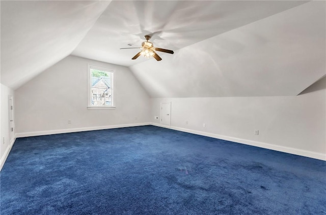 206 Waverly Hall Ln, Simpsonville, SC 29681 - bonus room with a ceiling fan, vaulted ceiling, baseboards, and dark carpet