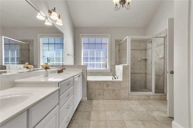206 Waverly Hall Ln, Simpsonville, SC 29681 - full bathroom featuring double vanity, a stall shower, and a garden tub