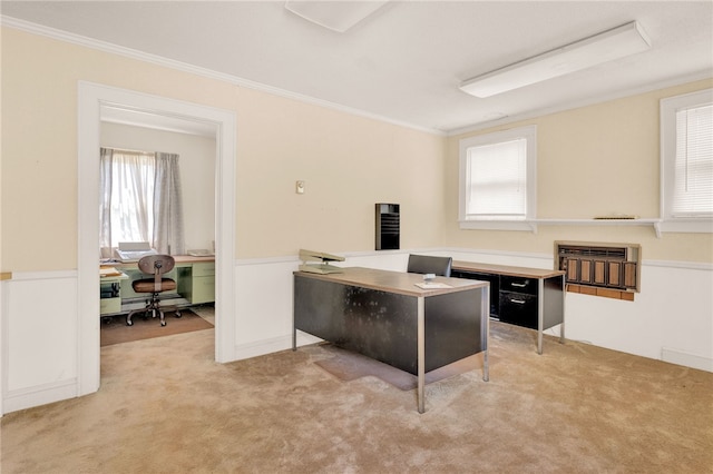 1142 Fox Squirrel Ridge Rd, Pickens, SC 29671 - office space featuring light carpet, ornamental molding, plenty of natural light, and wainscoting