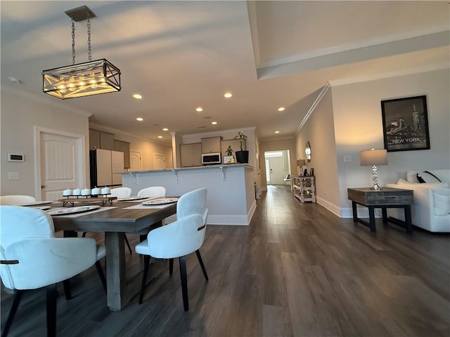 479 Twin View Dr, Westminster, SC 29693 - dining room featuring ornamental molding, recessed lighting, dark wood finished floors, and baseboards