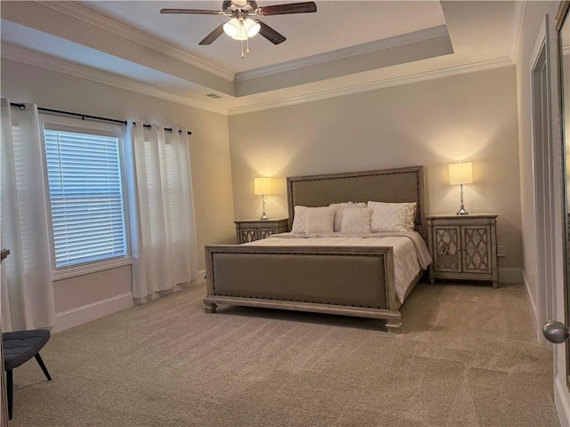 479 Twin View Dr, Westminster, SC 29693 - carpeted bedroom featuring a raised ceiling, baseboards, crown molding, and a ceiling fan