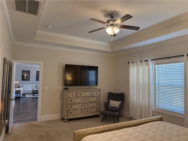 479 Twin View Dr, Westminster, SC 29693 - carpeted bedroom featuring a tray ceiling, ornamental molding, ceiling fan, and baseboards