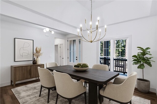 36 Pine Garden Way Dr, Salem, SC 29676 - dining area with french doors, a chandelier, and wood finished floors