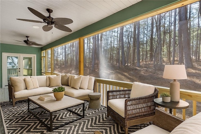 36 Pine Garden Way Dr, Salem, SC 29676 - sunroom with ceiling fan, an outdoor hangout area, and french doors