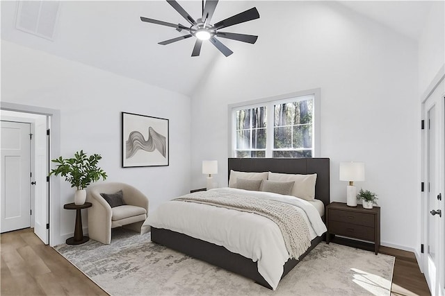 36 Pine Garden Way Dr, Salem, SC 29676 - bedroom with high vaulted ceiling, wood finished floors, and ceiling fan