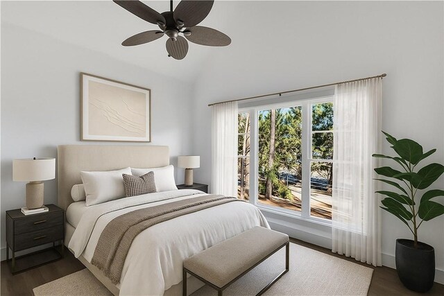 36 Pine Garden Way Dr, Salem, SC 29676 - bedroom with dark wood finished floors, vaulted ceiling, and a ceiling fan