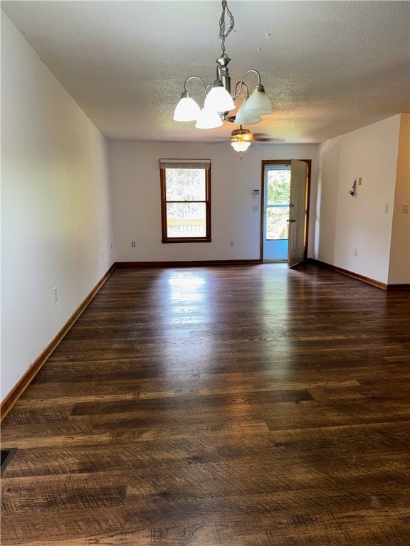5265 Slater Rd, Anderson, SC 29621 - unfurnished room featuring a chandelier, dark wood-style flooring, baseboards, and a textured ceiling