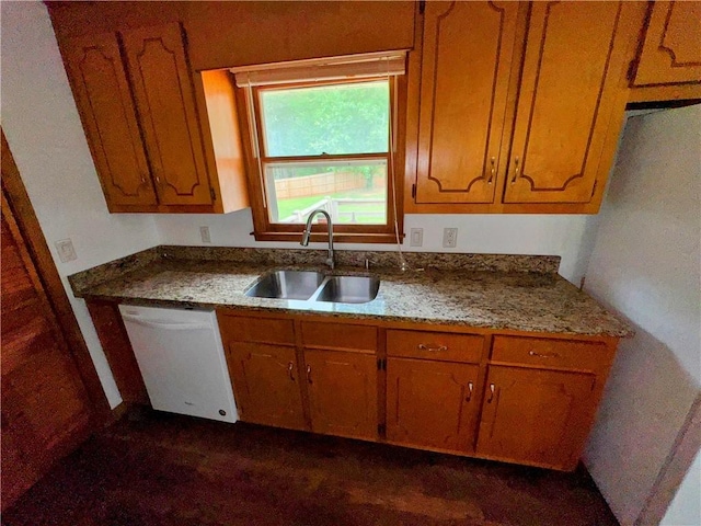 5265 Slater Rd, Anderson, SC 29621 - kitchen with a sink, white dishwasher, and brown cabinets