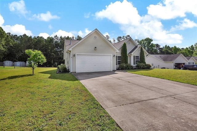 123 Stevens Ct, Williamston, SC 29697 - view of front of property with concrete driveway, an attached garage, and a front lawn