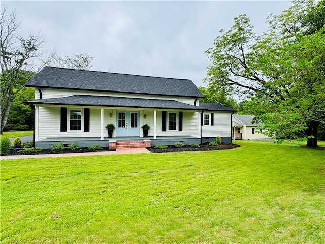 800 Holiday Dam Rd, Honea Path, SC 29654 - view of front of home featuring french doors, roof with shingles, a front lawn, covered porch, and crawl space